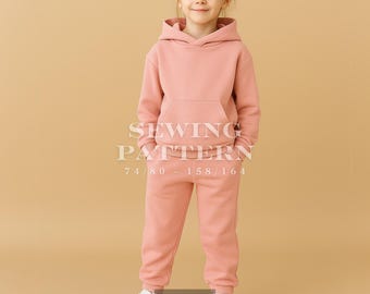 Kids Hoodie Sewing Pattern, PDF Printable Hoodie Pattern with neck rib detail for children's, Jumper Sewing Pattern, Trendy Jumper Pattern