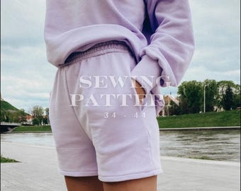 High Waist Jogger Trousers and Sweat Shorts PDF Sewing Patterns, Comfort Trousers Sewing Pattern, with Pockets, french terry, sweat pants
