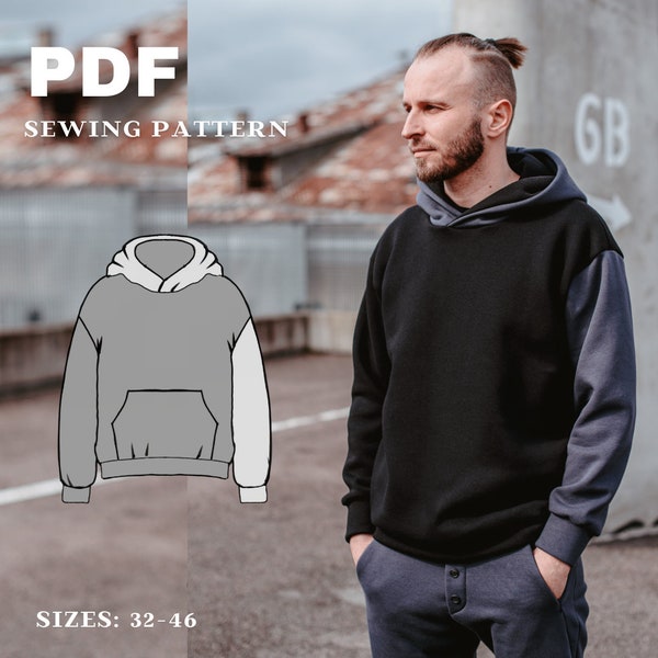 Men's Hoodie Sewing Pattern PDF Printable Hoodie Pattern with Pocket, Men Jumper Sewing Pattern , Trendy Jumper Pattern, Easy Oversize PDF