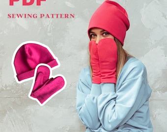 Trendy Beanie and Mittens PDF pack with sizes, Mittens and beanie PDF sewing pattern with sizes