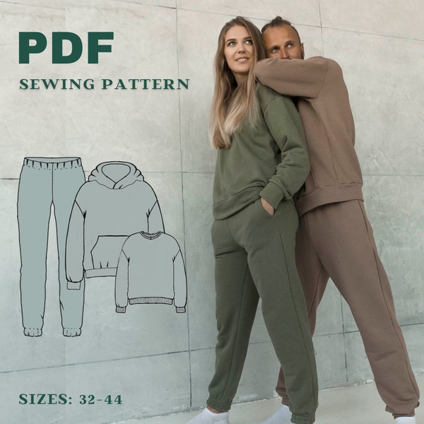 UNISEX comfy set, High Waist Sweatpants and Hoodie, Sweatshirts PDF Sewing Patterns, Unisex Workout set, Unisex Casual set