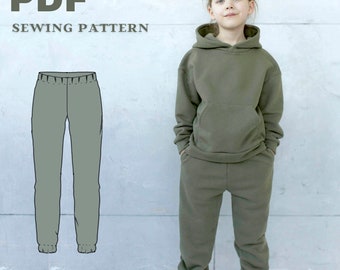 Child Sweatpants with pockets Sewing Pattern, PDF Printable jogger for kids, oversize Sewing Pattern, sweatpants kiddo Pattern, 1Y - 14Y