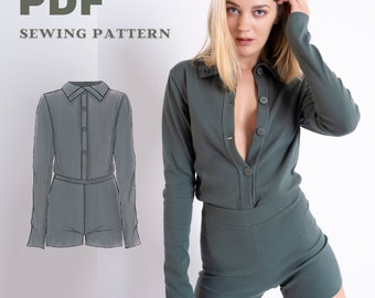 Jumpsuit sewing pattern, Sexy playsuit pdf sewing pattern download