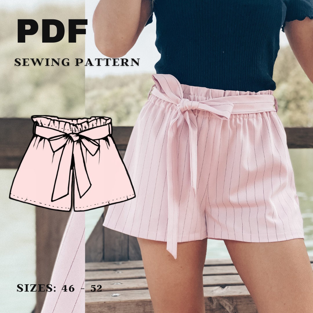 High Waist Paper-bag Shorts PDF Sewing Pattern, Girly and Sweet Belted ...
