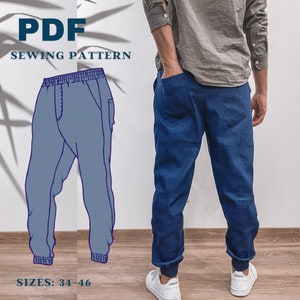Unisex stylish pants pdf sewing pattern, jeans pants digital sewing pattern, men denim jeans pattern, unisex denim trousers sewing pattern