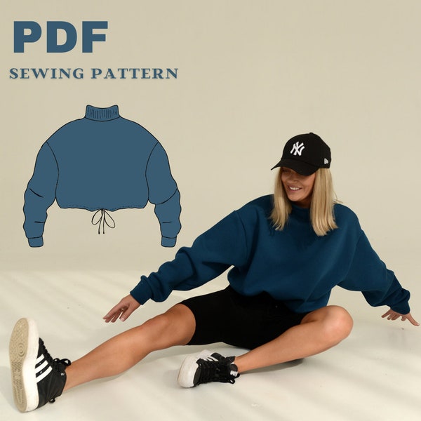 Onesize oversize turtleneck sweater PDF sewing pattern, Stylish sweater sewing pattern