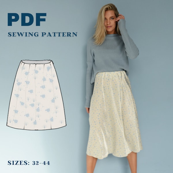 A-line skirt PDF pattern with elastic band, Easy simple skirt PDF Sewing Pattern