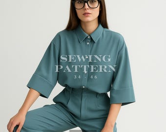 Oversized Shirt Sewing Pattern - Boxy Button-Up with Wide Sleeves PDF, Sizes 34-46 (EU)