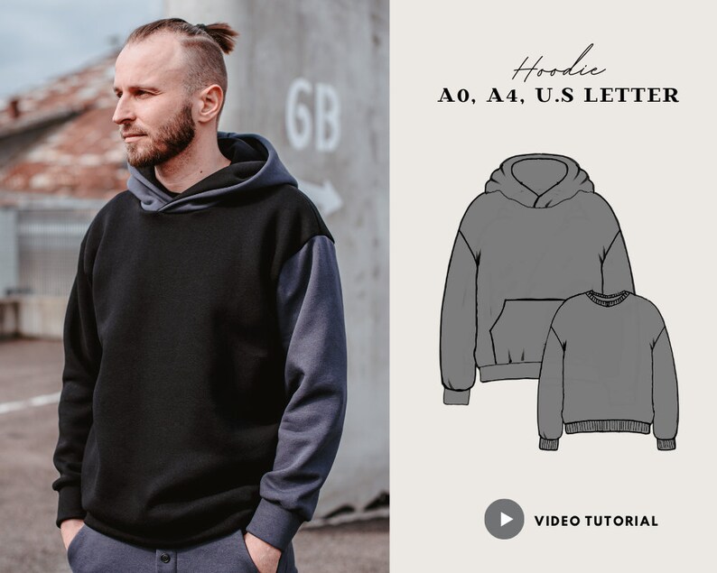 Men's Hoodie Sewing Pattern PDF Printable Hoodie Pattern Etsy