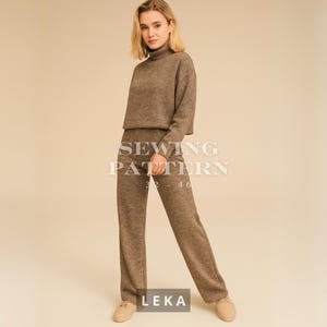 Women’s Loungewear Set Sewing Pattern - Mock Neck Top & Straight Pants PDF, Sizes 32-46 (EU)