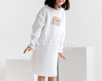 Kids Sweatshirt Dress Sewing Pattern - Mock Neck, Drop Shoulder, Sizes 1-14 Years - PDF Download