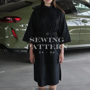 Easy stylish dress with 3/4 sleeves - Stylish Women Shirt dress PDF sewing pattern - Short sleeves dress digital sewing pattern
