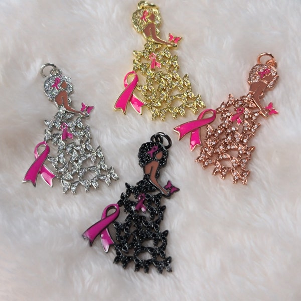 Afrocentric, Breast Cancer Awareness Charms, Afro Girl Charms, Cancer Sucks,Pink Fight, Wear Pink, October Charms. Breast Cancer Awareness