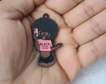 Afrocentric, Afro Charms, Black Girl Charms, Alloy Charms, Lady Charms, Pink Charms, Fro Charms, Girl Charms, Natural Hair Charm, Pendant