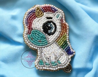 Beaded Rainbow Unicorn Badge Reel