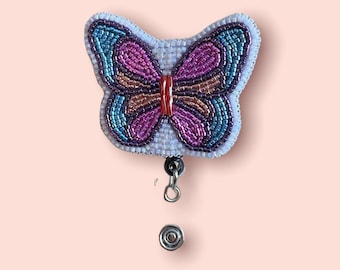 Pink/blue butterfly Badge Reel