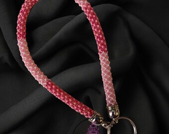 Indigenous made beaded  wristlet keychain, pink tones