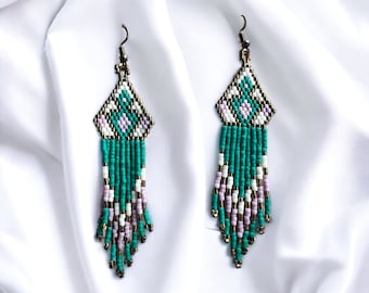 Turquoise/lilac fringe earrings