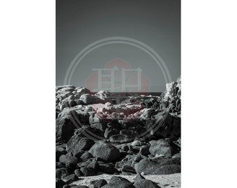 Coastal Rocks Scenic Black & White Photo Print