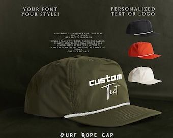 Gorra de cuerda de surf personalizada, de nailon reciclado, de cinco paneles y con texto que brilla en la oscuridad.