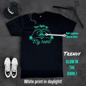 Custom Glow in the Dark Couple Shirt, Personalized Heart Hands Tee