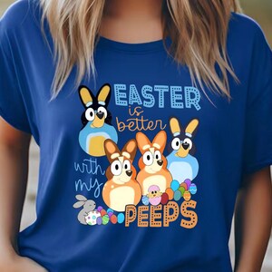 Bluey Easter Shirt Bluey Family Easter Happy Easter Cartoon Shirts Blue Dog Family Tees Kids Easter Cute Blue Heeler Bunny Tees Easter Peeps