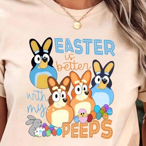 Bluey Easter Shirt Bluey Family Easter Happy Easter Cartoon Shirts Blue Dog Family Tees Kids Easter Cute Blue Heeler Bunny Tees Easter Peeps