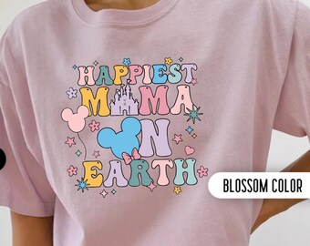 コンフォートカラー ディズニー ハピエストママオンアースシャツ ディズニーバケーション ミッキーミニーシャツ ミッキーマウスイヤーシャツ ディズニーお揃いファミリートリップTシャツ