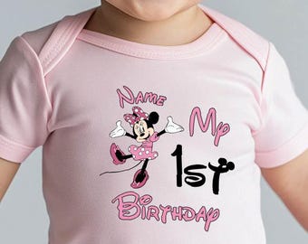Custom Minnie First Birthday Shirt Minnie 1st Birthday Custom Disney Birthday Shirt Baby Girl Birthday Minnie Mouse Shirt Disney First Bday