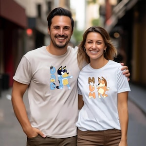 Bluey Mum Dad Shirt New Mom And Dad Shirt Bluey Family Shirt Personalized Cartoon Parents Shirt Couple Shirts Mother's Day Father's Day Gift