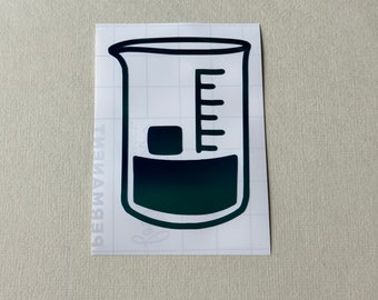 May include: Black and white line drawing of a beaker with a dark green liquid inside. The beaker has a measurement scale on the side.
