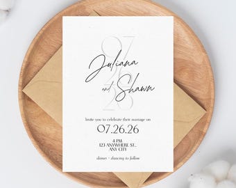 Minimalist Wedding Invitation Template, Black and White Modern Wedding Invite Download, Editable Printable Digital Invitation