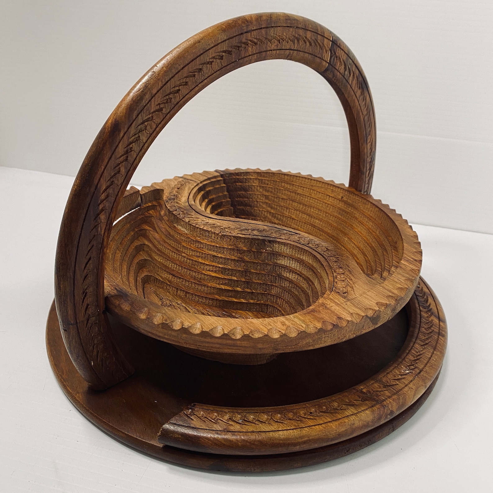 Vintage Collapsible Wooden Basket to Trivet Hand Carved Lolly Etsy