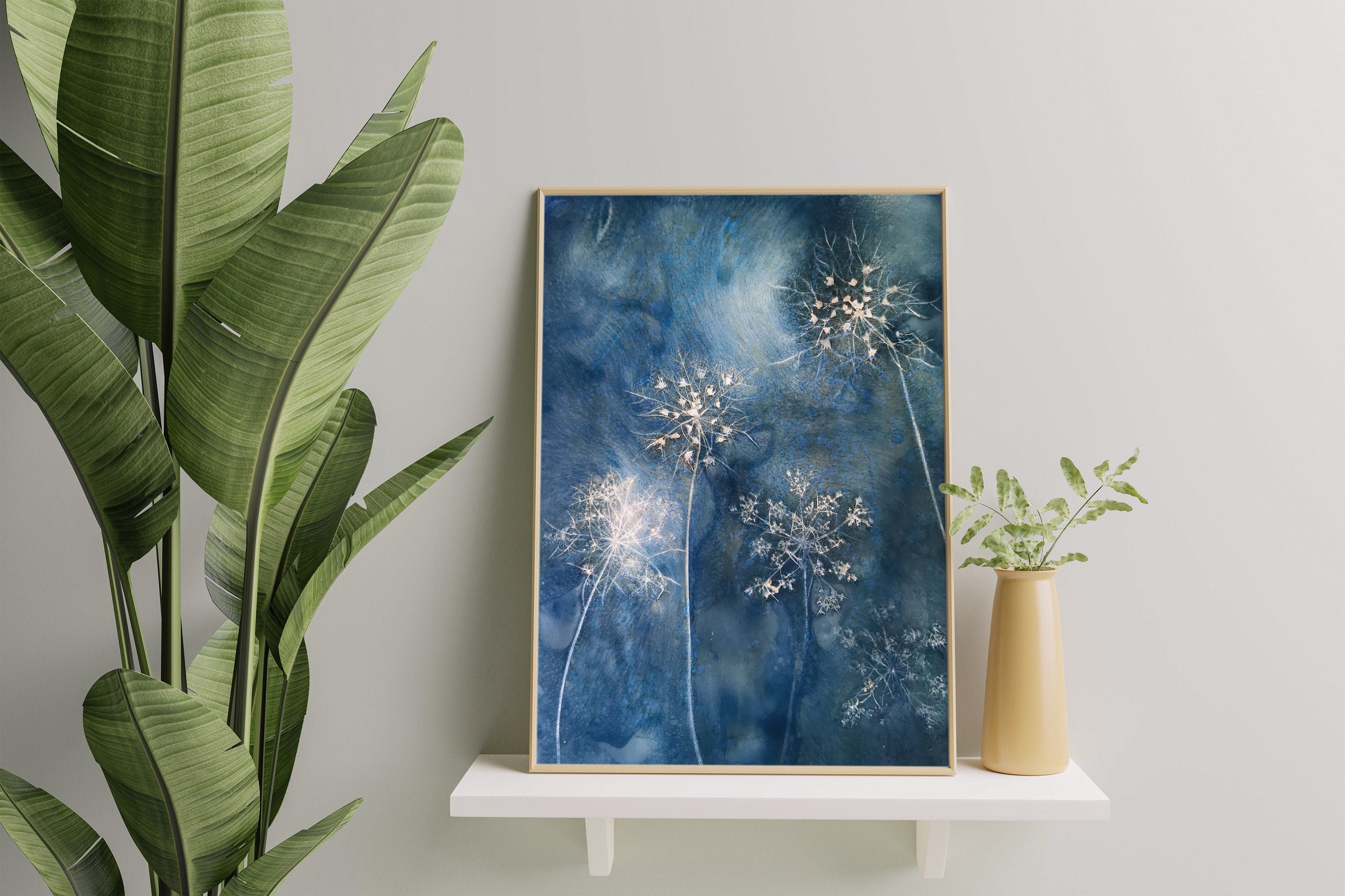 Cyanotype - Tirage Photographie Fine Art Fleurs de Carottes Sauvages Limited Edition Décoration Mura