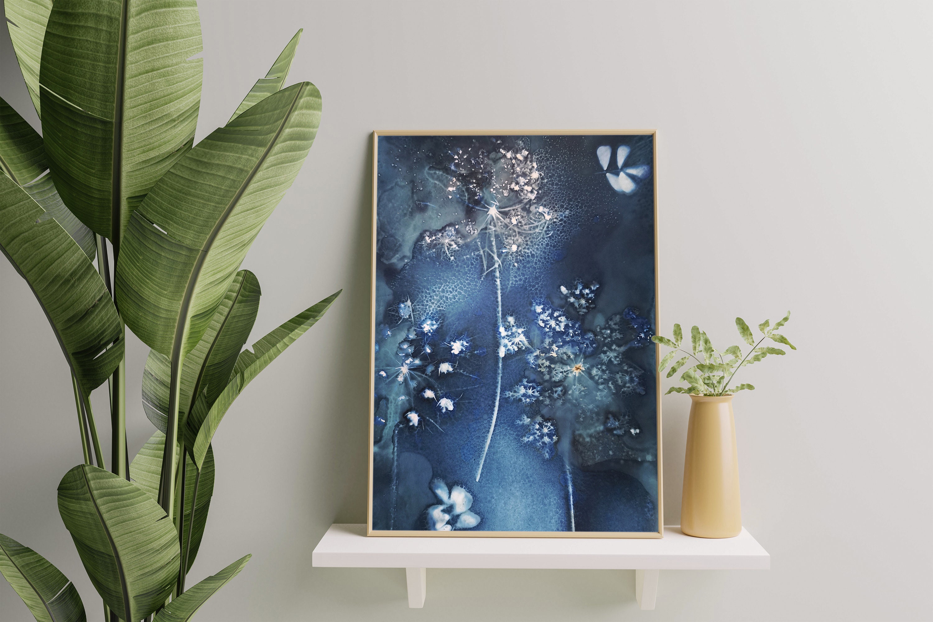 Cyanotype - Tirage Photographie Fine Art Fleurs de Carottes Sauvages Limited Edition Décoration Mura