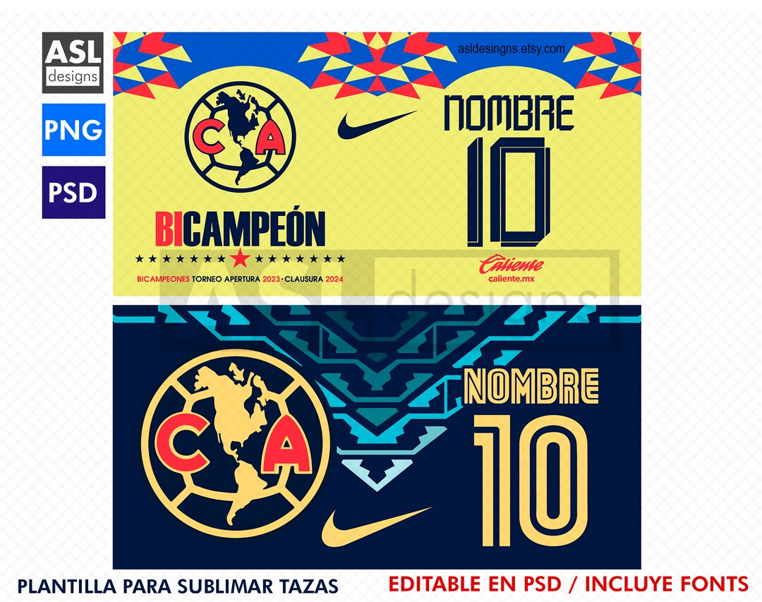 Plantilla Taza, Club America Bicampeon PNG Diseño Taza Bicampeon 2024