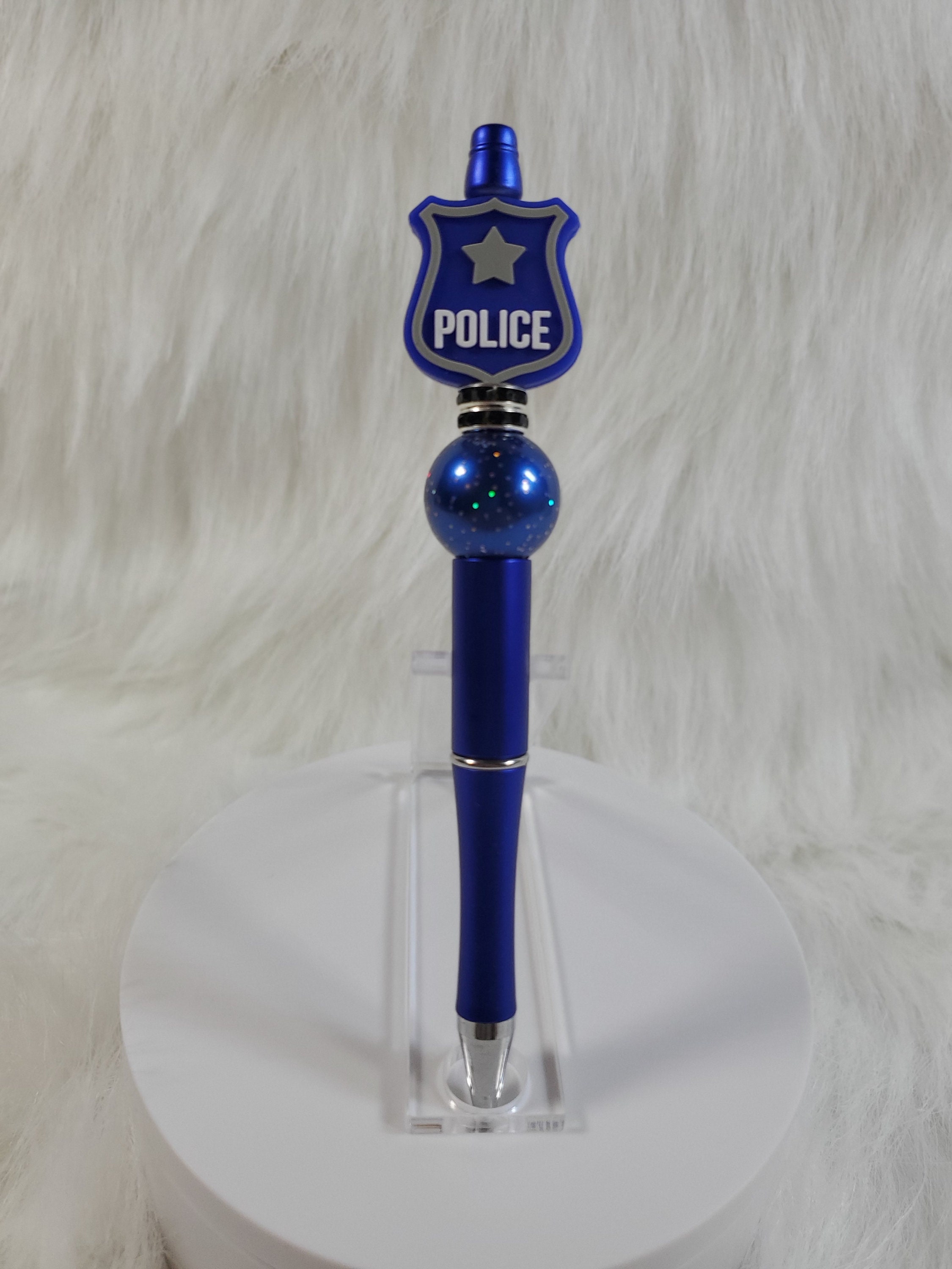 Beaded Police Badge Ballpoint Pen w/ Coordinating Silicone Beads