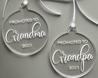 Promoted to Grandma | Promoted to Grandpa | Pregnancy Announcement Gift | New Grandparents Ornament | First Christmas Ornament