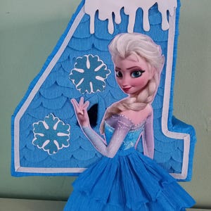 Frozen number 4 pinata themed Birthday party , size 40cm with stick pinata included.