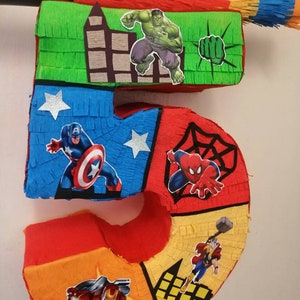 Dc and marvel super heroes number 3 pinata. number decorated Birthday Party  decoration. Superhero Pinata. Superhero birthday. justice league