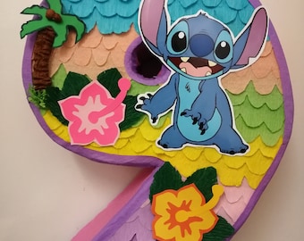 Number 9 Pinata themed stitch/ size 40 cm with stick pinata included (Main island only)