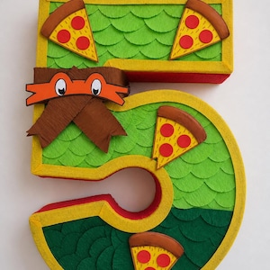 Number 5 pinata themed  birthday party inspired by turtles 40cm with stick pinata included
