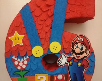 Number 6 pinata size themed Mario 40cm with stick pinata included (Main island only)