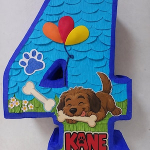 Handmade Number 4 Piñata, Rescue Puppy Theme, 40cm, Includes Stick