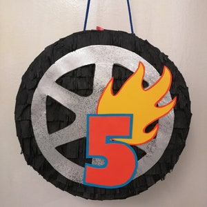 Car wheel flames pinata themed hot wheels size 30cm with stick pinata included (Don't Postage To Belfast)