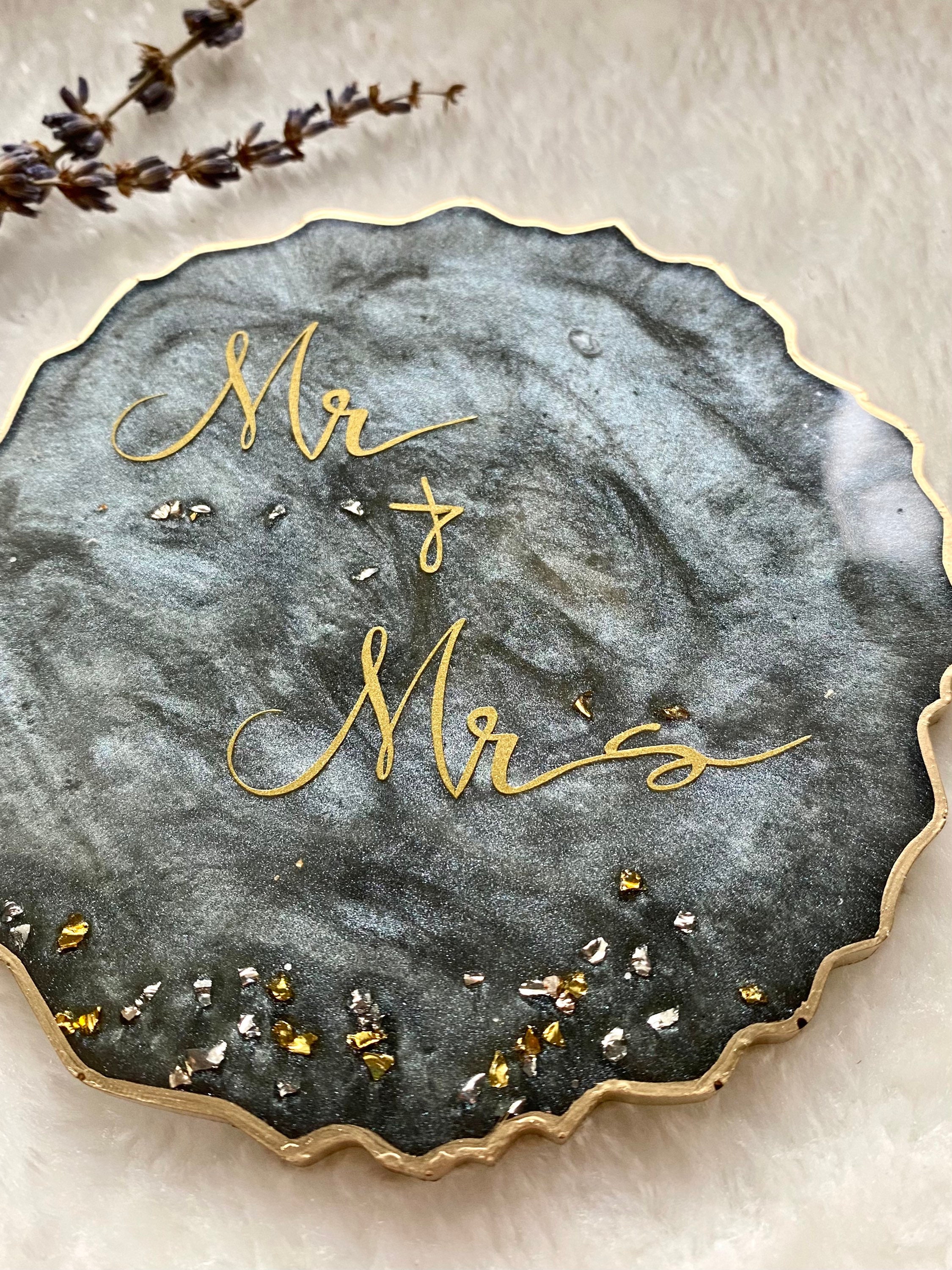 Mr & Mrs Wedding Coaster Resin Gift For Bride and Groom in Etsy