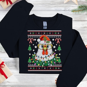 Ugly Christmas Chickens Sweatshirt, Cute Christmas Farm Animals Sweatshirt, Chickens Lover Sweater Gift, Womens Christmas Chicken Sweatshirt