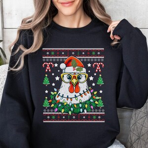 Ugly Christmas Chickens Sweatshirt, Cute Christmas Farm Animals Sweatshirt, Chickens Lover Sweater Gift, Womens Christmas Chicken Sweatshirt