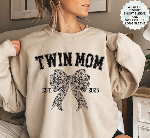 Personalized Twin Mom Sweatshirt Gift for Twin Mum, New Est. Twins Mama T-Shirt Present for Mothers Day, Mother of Twins Sweatert Xmas Gift