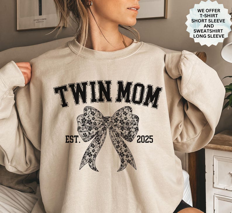 Personalized Twin Mom Sweatshirt Gift for Twin Mum, New Est. Twins Mama T-Shirt Present for Mothers Day, Mother of Twins Sweatert Xmas Gift